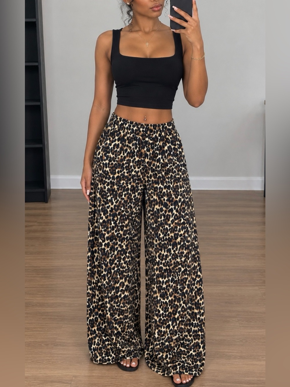 Zara Leopard-Print Wide-Leg Pants